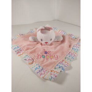 Magic Years Bunny Lovey Pink Be Hoppy Plush Security Blanket Pink Doodle White